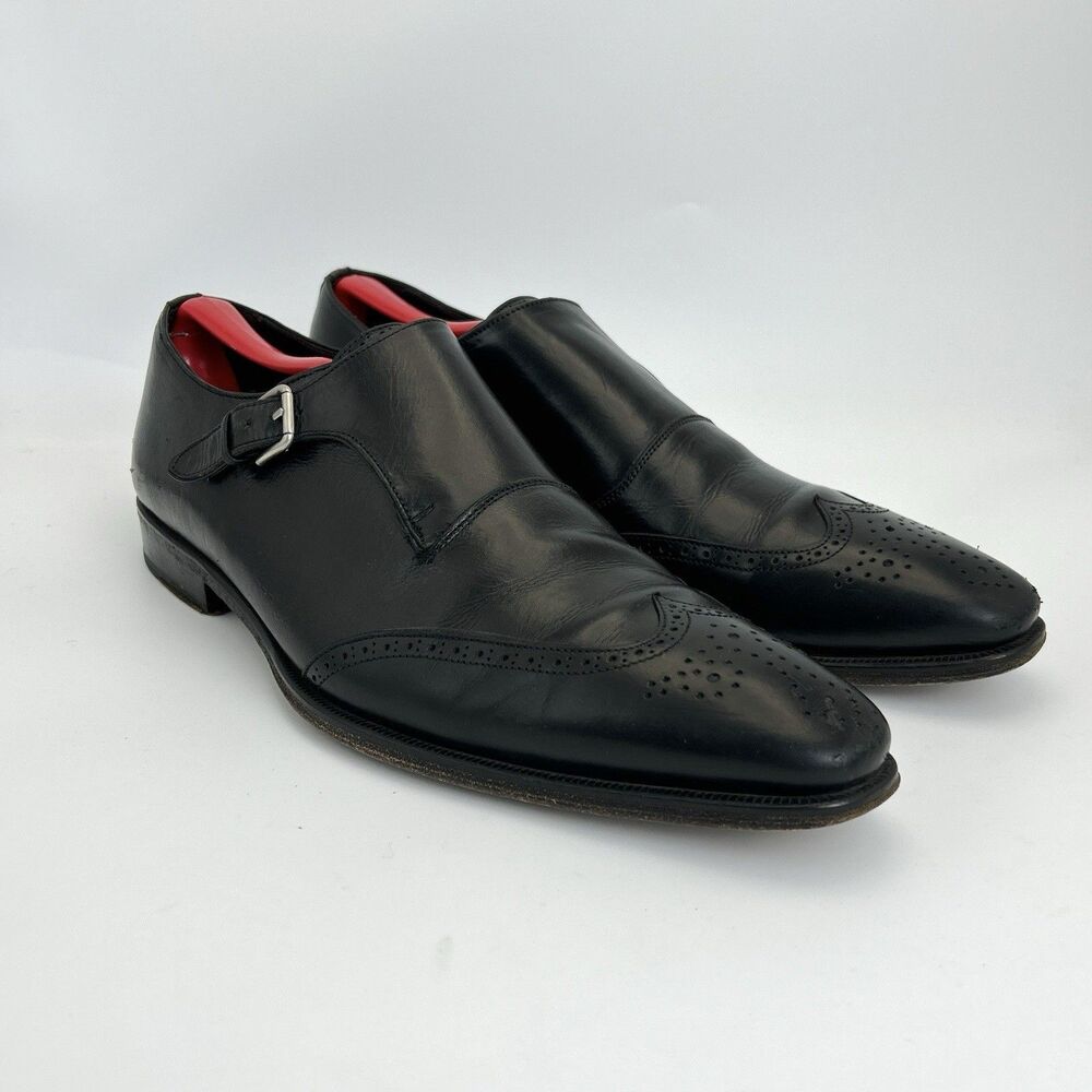 Mezlan Single Monk Strap Dress Shoes Black Leather Wingtip Mens Sz 10.5M Brogue